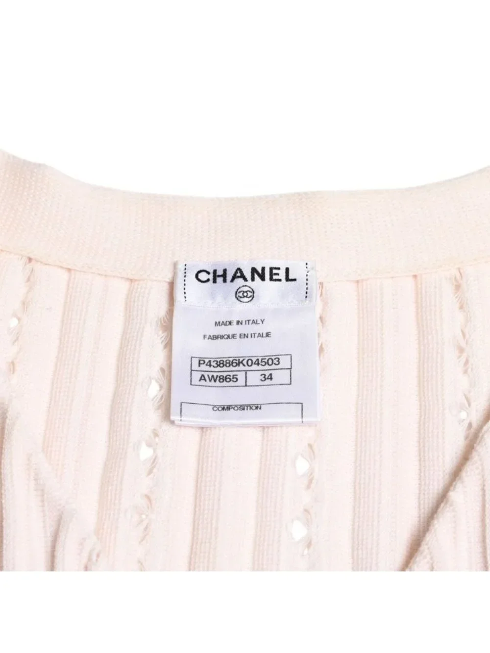 Chanel Cardigan Pearl Button CC Logo Cotton Rayon Polyester Pink
